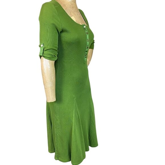 Lauren Ralph Lauren Fit+Flare Button Front 1/2 Sleeve Henley Dress S Green #350F - Picture 5 of 9